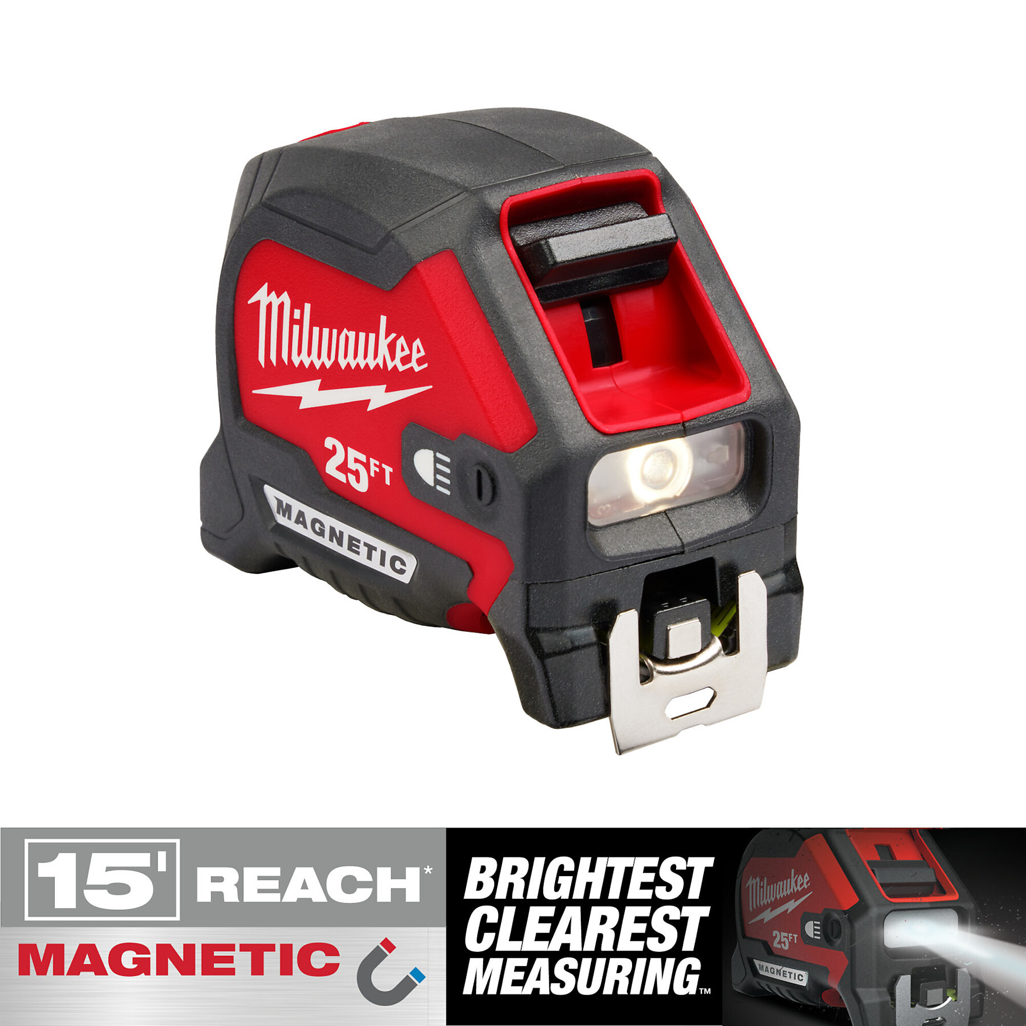 Milwaukee, 25ft. Compact Wide Blade Tape Measure w/ LED, Length 25 ft, Measures Up To 25 ft, Model# 48-22-0428